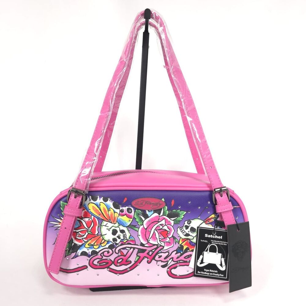 ED HARDY Women's New Shoulder Bag Skull Rose Rhinestone Pink EHH278-42-PMI